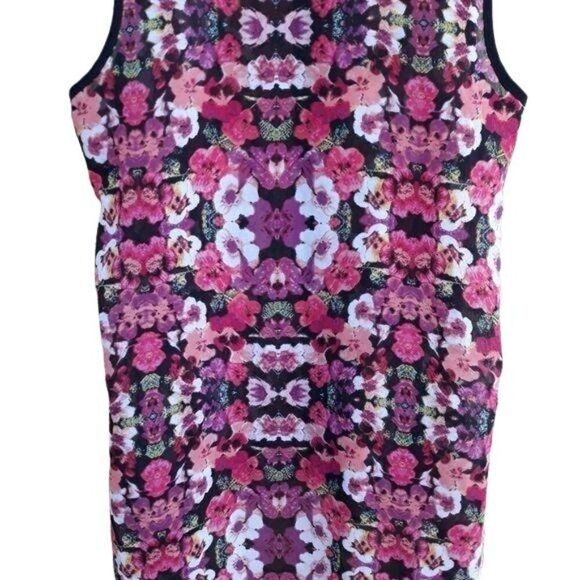 Nicole Tunic Top Sleeveless Button Down Blouse Pansy Floral Pink Black Sz XS - Picture 9 of 12